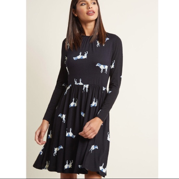 Modcloth Dresses & Skirts - MODCLOTH | JERSEY LONG SLEEVE DRESS DOG PRINT